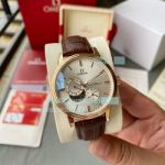 Copy Omega Men Silver Face Brown Leather Strap Watch 42mm